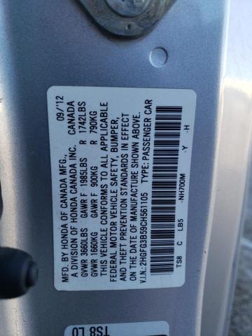 2HGFG3B59CH561105 - 2012 HONDA CIVIC LX SILVER photo 12