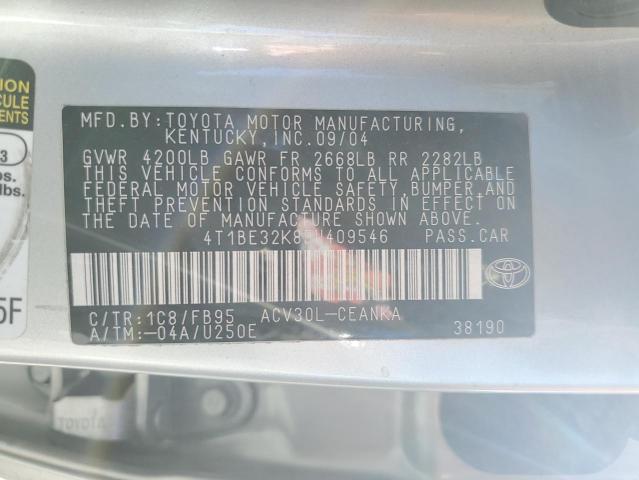 4T1BE32K85U409546 - 2005 TOYOTA CAMRY LE SILVER photo 12
