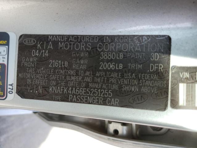 KNAFK4A66E5251255 - 2014 KIA FORTE LX SILVER photo 12