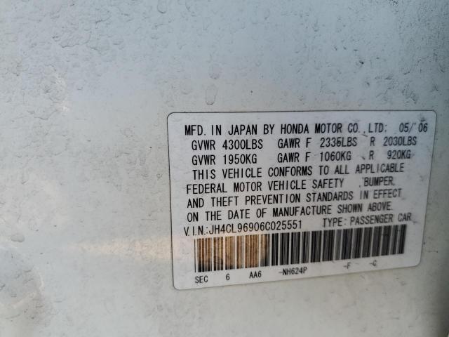 JH4CL96906C025551 - 2006 ACURA TSX WHITE photo 12