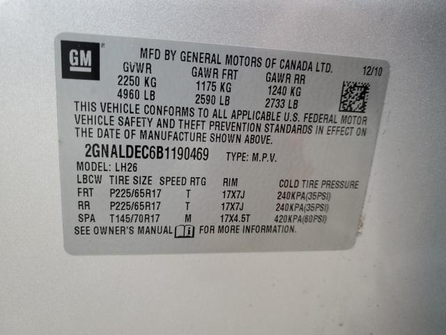 2GNALDEC6B1190469 - 2011 CHEVROLET EQUINOX LT SILVER photo 12