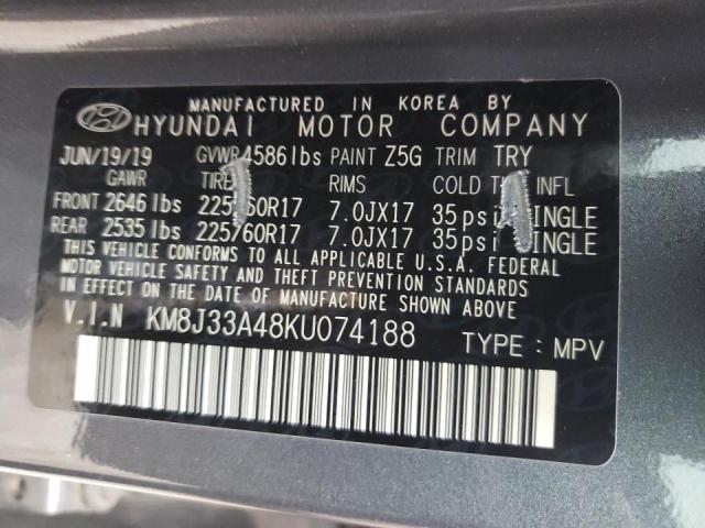 KM8J33A48KU074188 - 2019 HYUNDAI TUCSON LIM GRAY photo 13