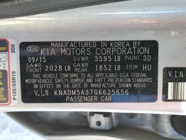 KNADM5A37G6625656 - 2016 KIA RIO LX SILVER photo 12