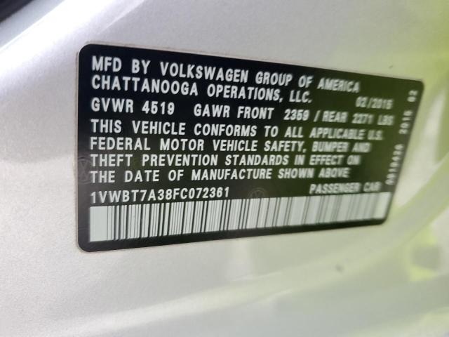 1VWBT7A38FC072361 - 2015 VOLKSWAGEN PASSAT SE SILVER photo 12