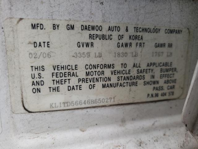 KL1TD56646B650271 - 2006 CHEVROLET AVEO BASE WHITE photo 12