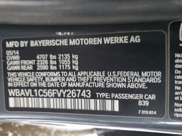 WBAVL1C56FVY26743 - 2015 BMW X1 XDRIVE28I GRAY photo 12