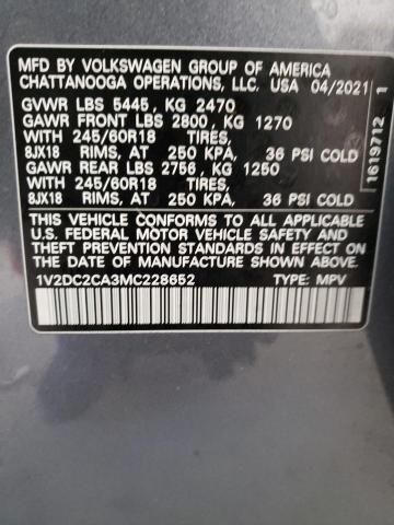 1V2DC2CA3MC228652 - 2021 VOLKSWAGEN ATLAS CROS SE Серый фото 12