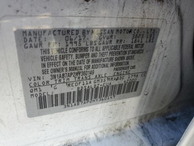 3N1AB7AP2HY360149 - 2017 NISSAN SENTRA S WHITE photo 12