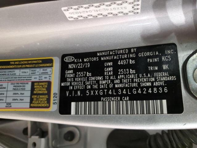 5XXGT4L34LG424836 - 2020 KIA OPTIMA LX SILVER photo 12