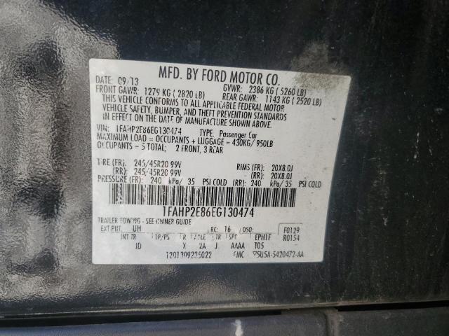 1FAHP2E86EG130474 - 2014 FORD TAURUS SEL BLACK photo 12