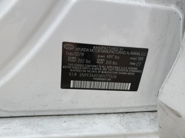 5NPE34AF5KH775536 - 2019 HYUNDAI SONATA LIMITED WHITE photo 12