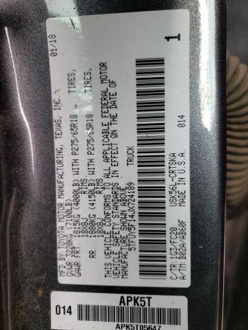 5TFUY5F14JX724189 - 2018 TOYOTA TUNDRA DOUBLE CAB SR/SR5 GRAY photo 12