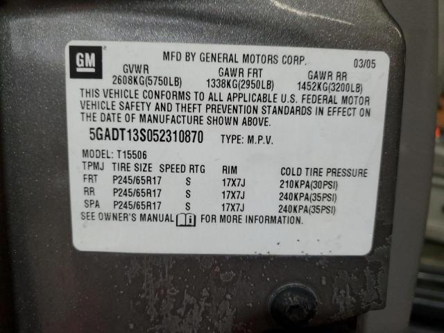 5GADT13S052310870 - 2005 BUICK RAINIER CXL GRAY photo 14