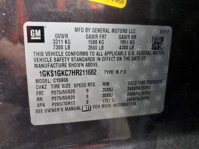 1GKS1GKC7HR211682 - 2017 GMC YUKON XL C1500 SLT CHARCOAL photo 14