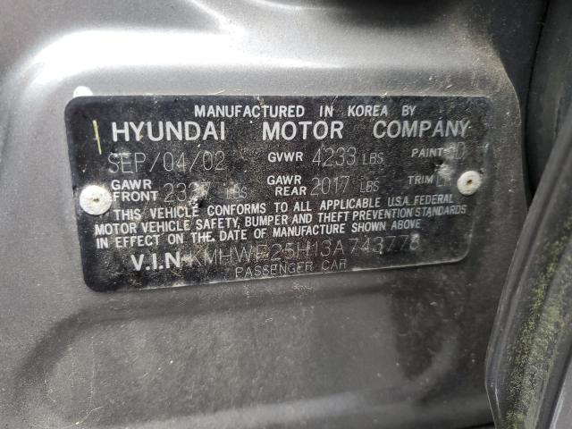 KMHWF25H13A743778 - 2003 HYUNDAI SONATA GL GRAY photo 12