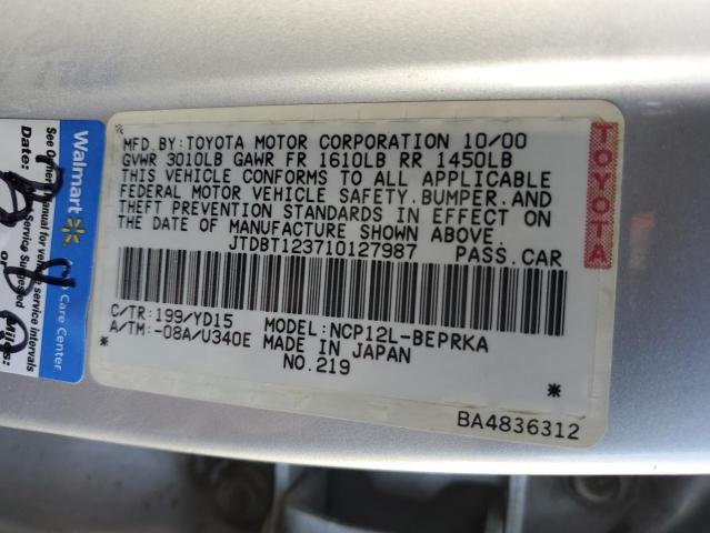 JTDBT123710127987 - 2001 TOYOTA ECHO SILVER photo 12