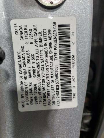 2HGFB2F56DH572051 - 2013 HONDA CIVIC LX SILVER photo 13