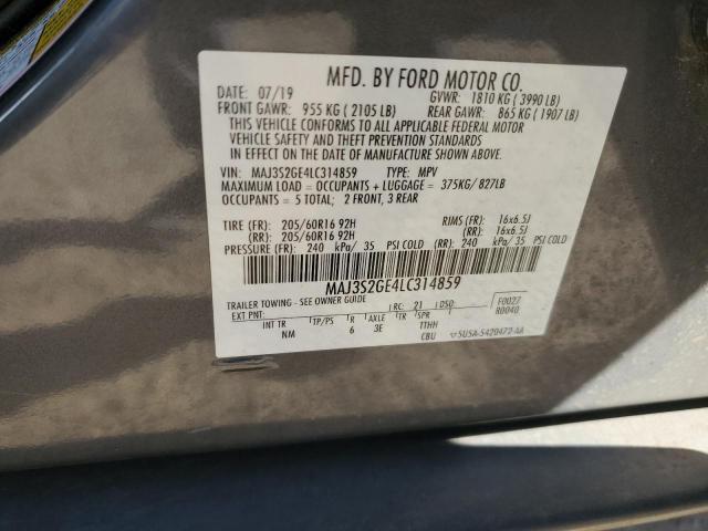 MAJ3S2GE4LC314859 - 2020 FORD ECOSPORT SE Մոխրագույն լուսանկար 13