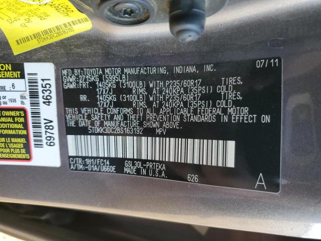 5TDKK3DC2BS163192 - 2011 TOYOTA SIENNA LE CHARCOAL photo 14