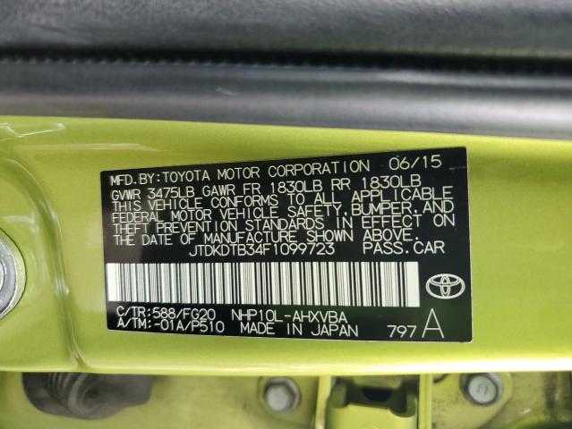 JTDKDTB34F1099723 - 2015 TOYOTA PRIUS C GREEN photo 13