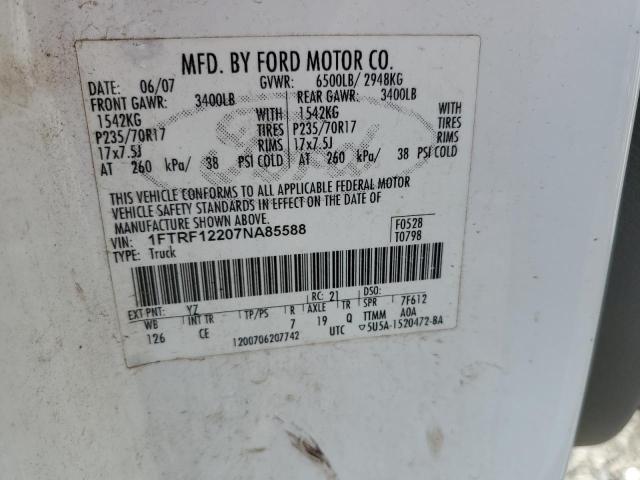 1FTRF12207NA85588 - 2007 FORD F150 WHITE photo 12