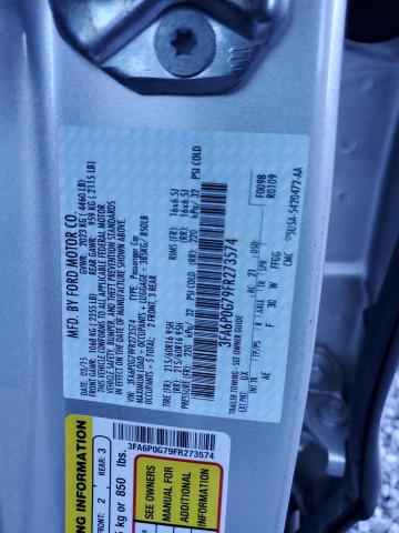 3FA6P0G79FR273574 - 2015 FORD FUSION S SILVER photo 12