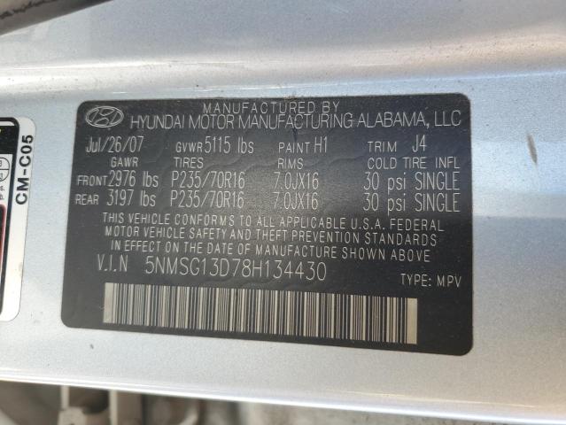 5NMSG13D78H134430 - 2008 HYUNDAI SANTA FE GLS SILVER photo 13