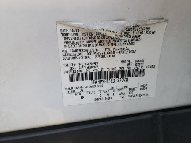 1FAHP2E83EG137978 - 2014 FORD TAURUS SEL WHITE photo 12