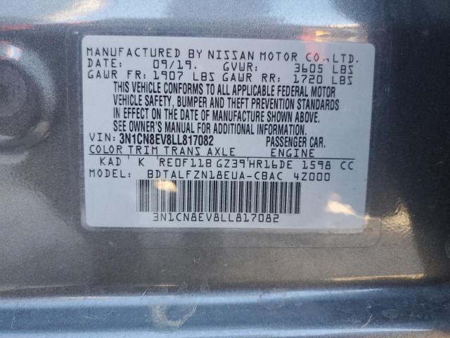 3N1CN8EV8LL817082 - 2020 NISSAN VERSA SV GRAY photo 13