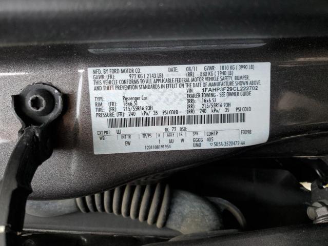 1FAHP3F29CL222702 - 2012 FORD FOCUS SE GRAY photo 12