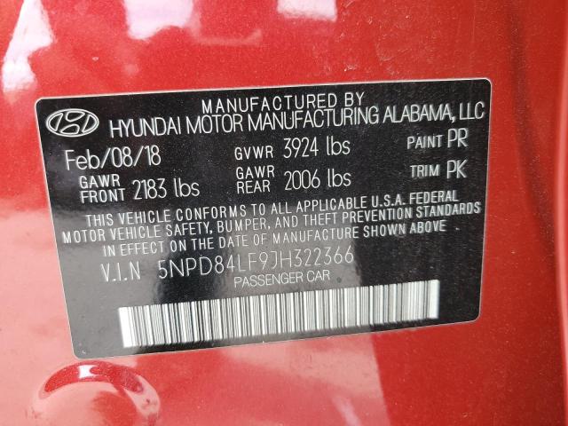 5NPD84LF9JH322366 - 2018 HYUNDAI ELANTRA SEL RED photo 12