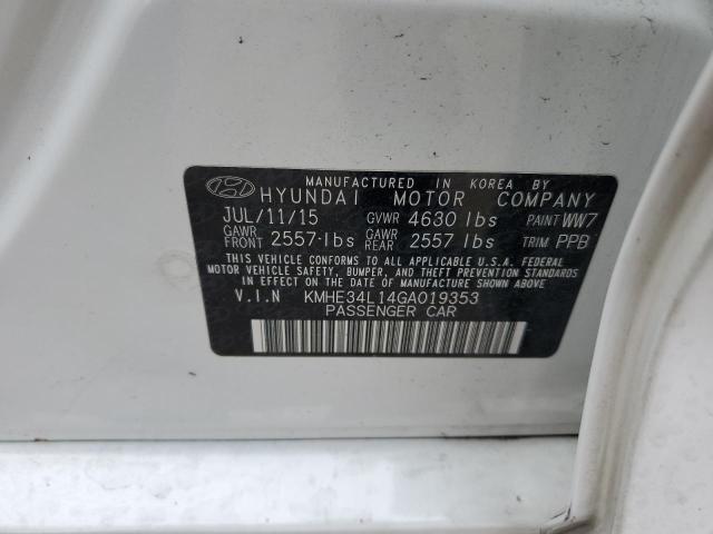 KMHE34L14GA019353 - 2016 HYUNDAI SONATA HYBRID WHITE photo 12