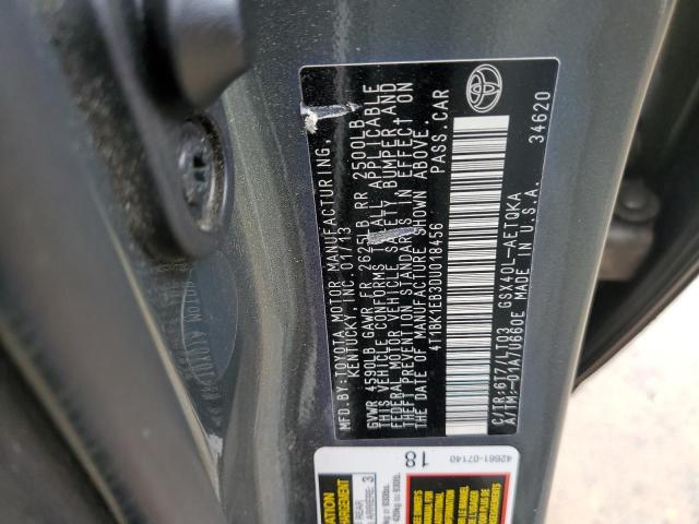 4T1BK1EB3DU018456 - 2013 TOYOTA AVALON BASE 绿色 照片 12