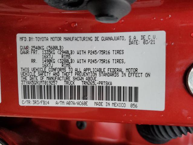 3TYAX5GN1MT019257 - 2021 TOYOTA TACOMA DOUBLE CAB RED photo 12