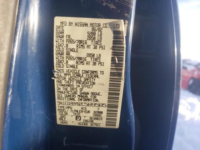 5N1ED28Y82C589585 - 2002 NISSAN XTERRA XE BLUE photo 12