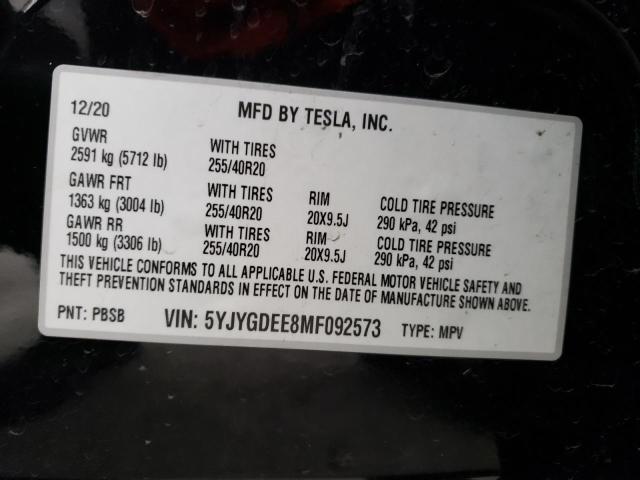 5YJYGDEE8MF092573 - 2021 TESLA MODEL Y BLACK photo 13