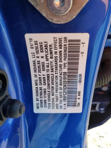 19XFC2F83KE019159 - 2019 HONDA CIVIC SPORT 蓝色 照片 12