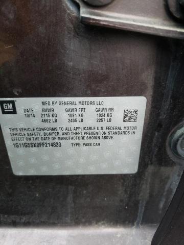 1G11G5SX0FF214833 - 2015 CHEVROLET MALIBU LTZ იასამნისფერი ფოტო 12