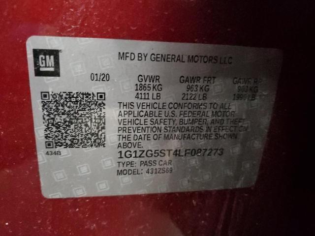 1G1ZG5ST4LF087273 - 2020 CHEVROLET MALIBU RS მუქწითელი ფოტო 12