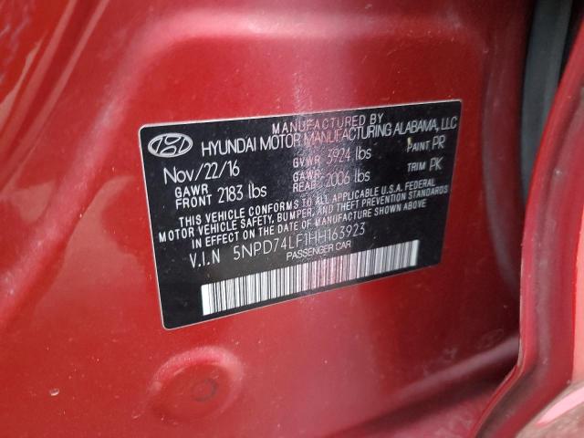 5NPD74LF1HH163923 - 2017 HYUNDAI ELANTRA SE RED photo 12