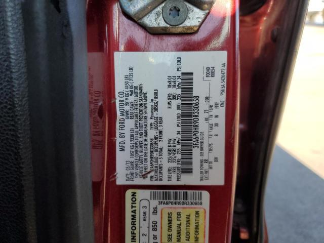 3FA6P0HR9DR330658 - 2013 FORD FUSION SE RED photo 12