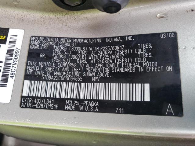 5TDBA22C66S064655 - 2006 TOYOTA SIENNA XLE TAN photo 14