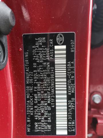 4T1F31AK5NU596340 - 2022 TOYOTA CAMRY XLE RED photo 12