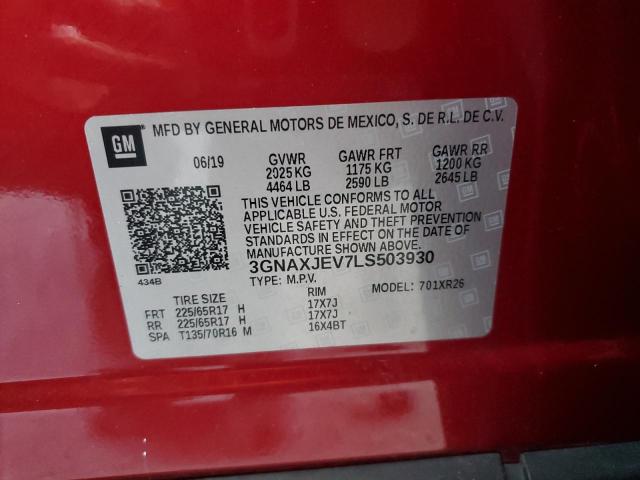 3GNAXJEV7LS503930 - 2020 CHEVROLET EQUINOX LT RED photo 12