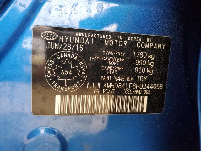 KMHD84LF8HU244058 - 2017 HYUNDAI ELANTRA SE BLUE photo 13