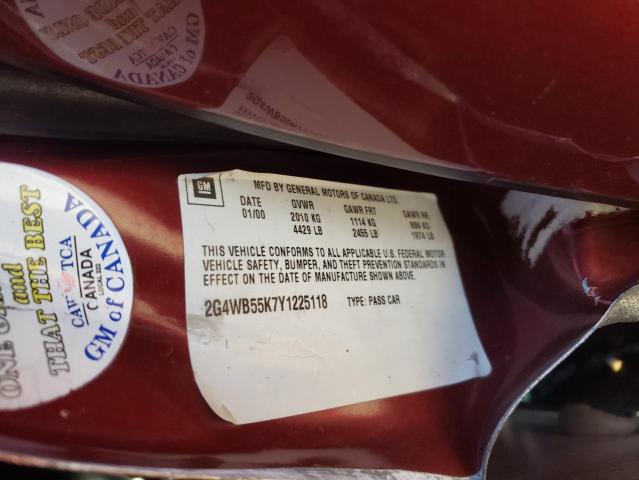 2G4WB55K7Y1225118 - 2000 BUICK REGAL LS 栗色 照片 12