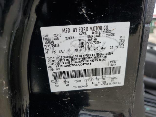 1FMCU9D78AKC47815 - 2010 FORD ESCAPE XLT BLACK photo 12