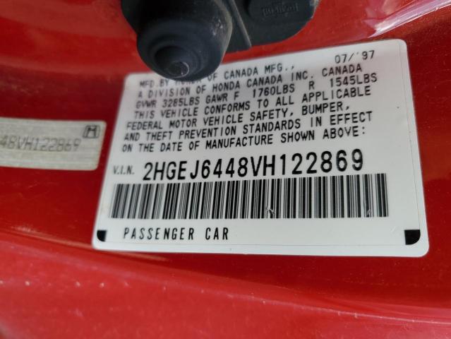 2HGEJ6448VH122869 - 1997 HONDA CIVIC DX RED photo 12