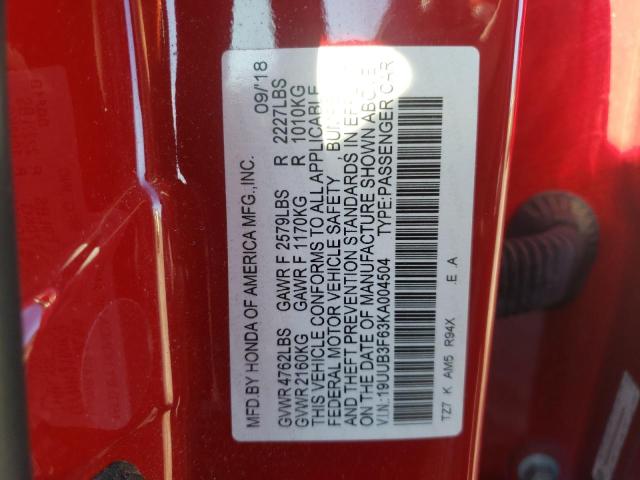 19UUB3F63KA004504 - 2019 ACURA TLX TECHNOLOGY RED photo 12