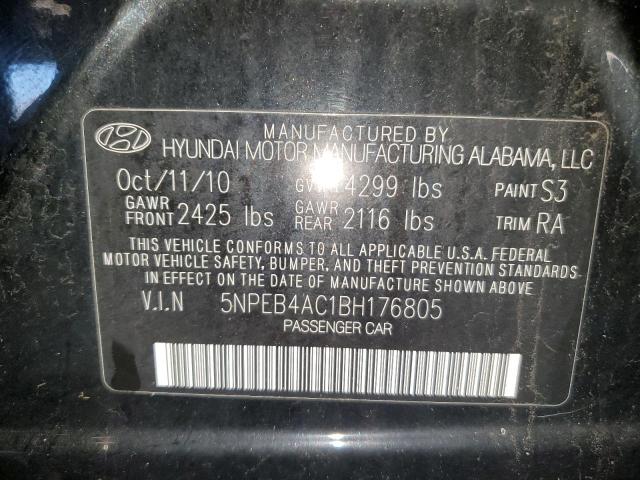 5NPEB4AC1BH176805 - 2011 HYUNDAI SONATA GLS BLACK photo 12